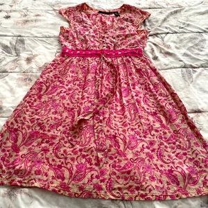 Allison Brittney floral pink beige Barbiecore high waist cotton dress, size M